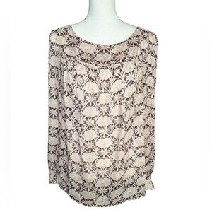 Ann Taylor LOFT Women's Size L Floral Blouse Long Sleeve Brown Tan Lightweight